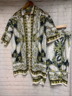 NWOT PRESTIGE Original White Semi Sheer Roman Inspired Shirt Shorts Set 2X  42